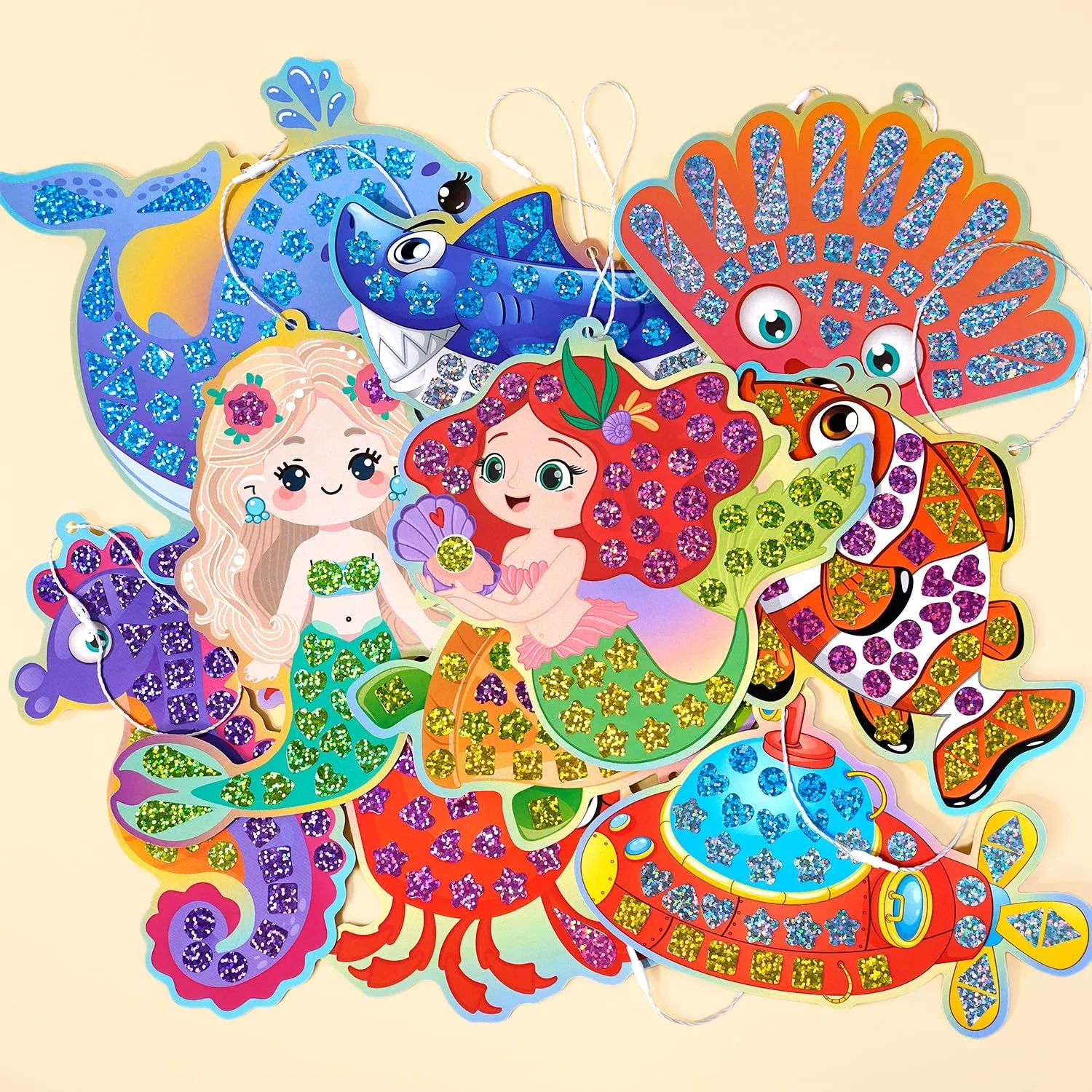 EDSPORTSHOUSE Mosaic Foil Stickers Craft Kits for Kids -Mermaid & Ocean,DIY Party Favors Craft Activity,Travel Toys,Easter Basket Stuffers,Birthday Gifts for Girls Boys Ages 3,4,5,6,7,8