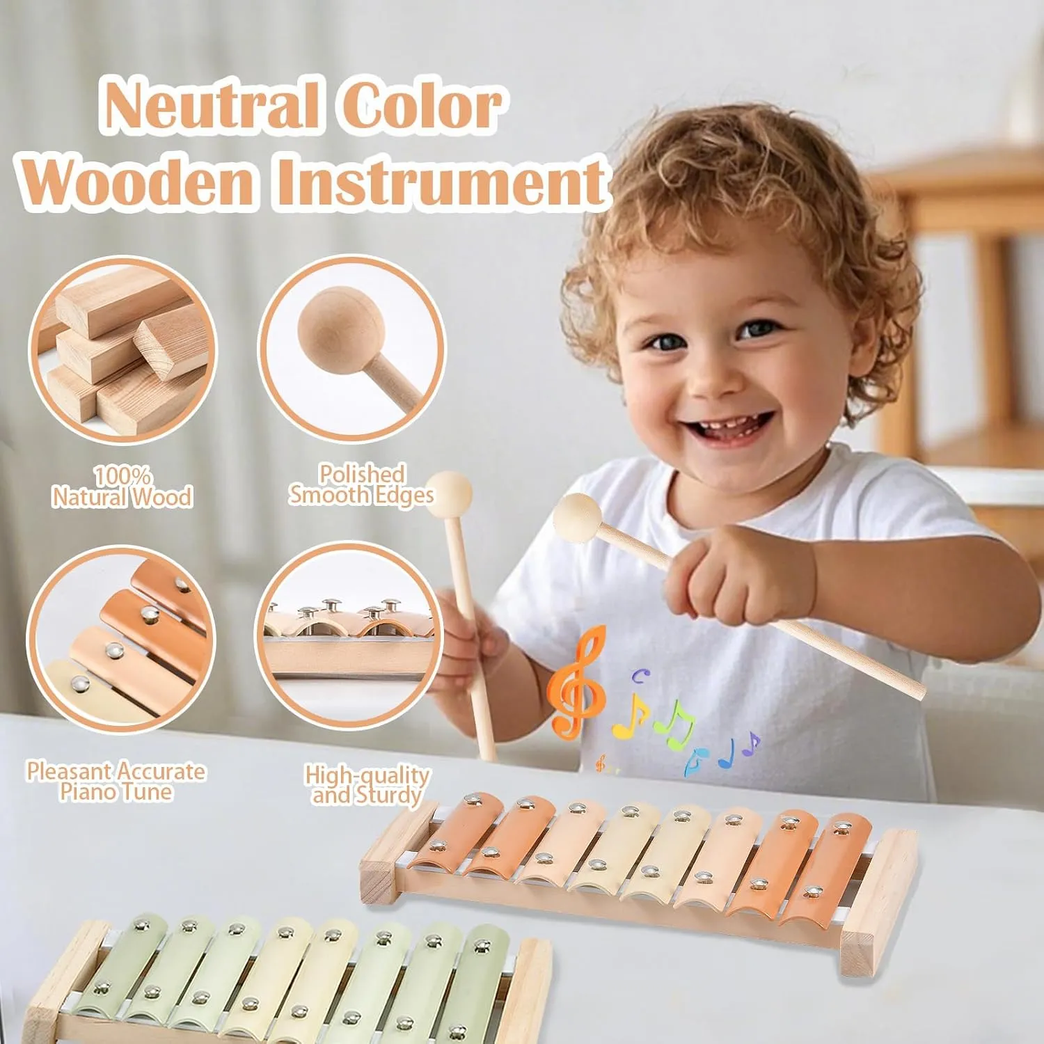 Ehome Xylophone, Baby Musical Instruments Montessori Wooden Toys for Toddlers 1-3, Aesthetic Musical Toys with Modern Boho Xylophone for Kids Baby Preschool Educational Birthday Gifts