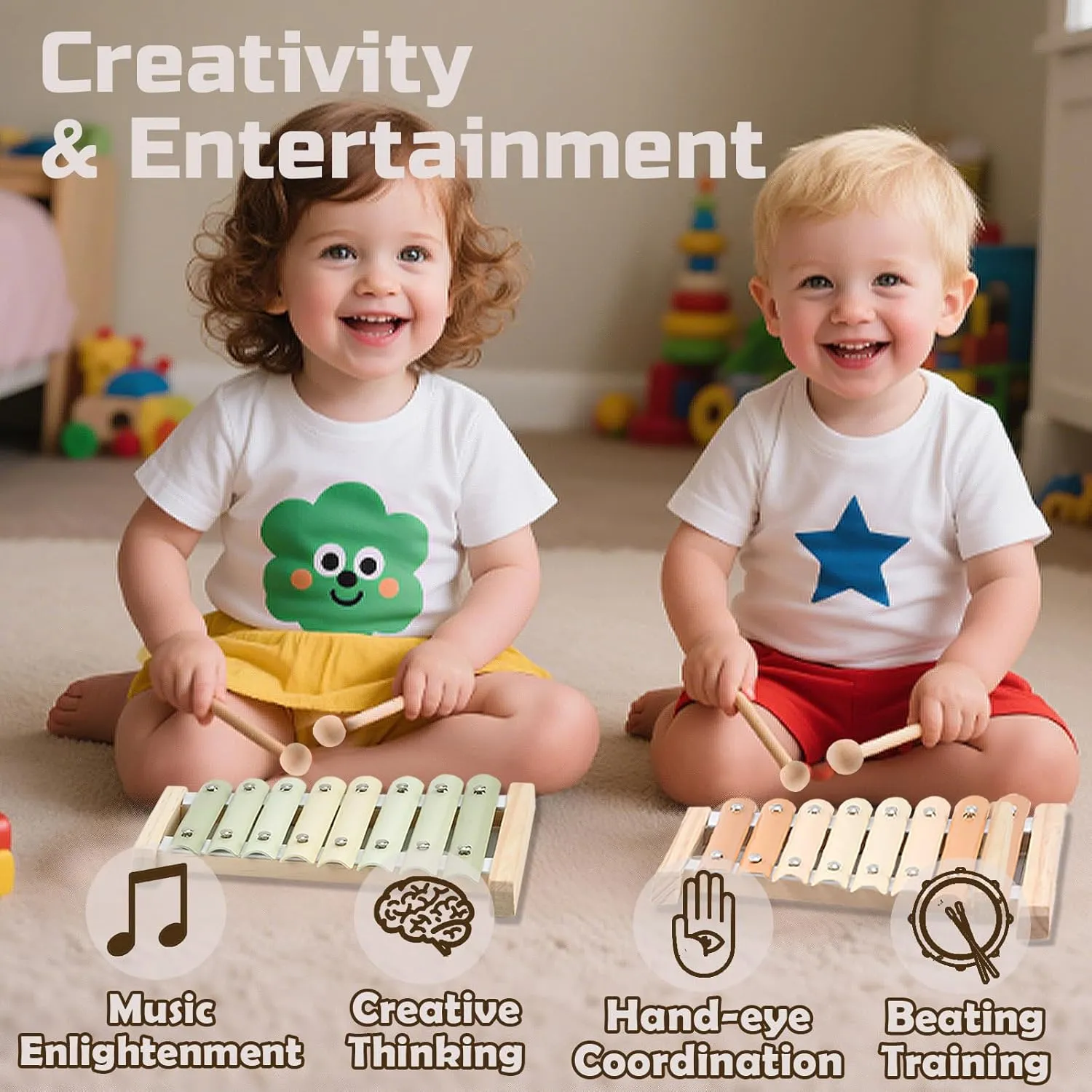 Ehome Xylophone, Baby Musical Instruments Montessori Wooden Toys for Toddlers 1-3, Aesthetic Musical Toys with Modern Boho Xylophone for Kids Baby Preschool Educational Birthday Gifts