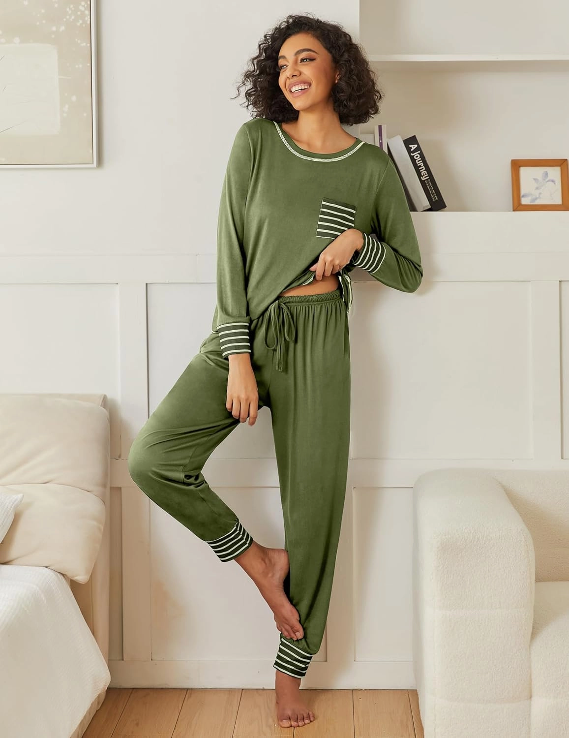 Ekouaer 2 Pack Womens Pajama Sets Long Sleeve Lounge Sets Soft Pj Sleepwear Loungewear