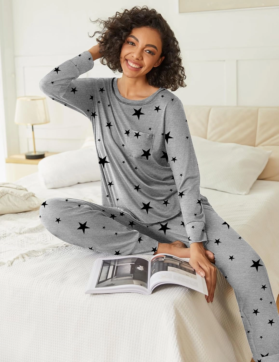 Ekouaer 2 Pack Womens Pajama Sets Long Sleeve Lounge Sets Soft Pj Sleepwear Loungewear