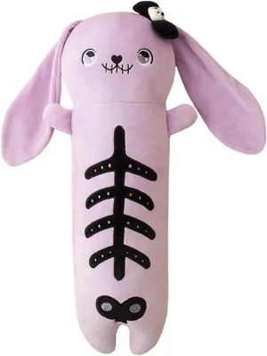 ELAINREN Gothic Long Purple Rabbit Stuffed Pillow Ultra-Soft Halloween Bunny Plush Toy Creepy Skeleton Rabbit Plushie Cushion/23.6''