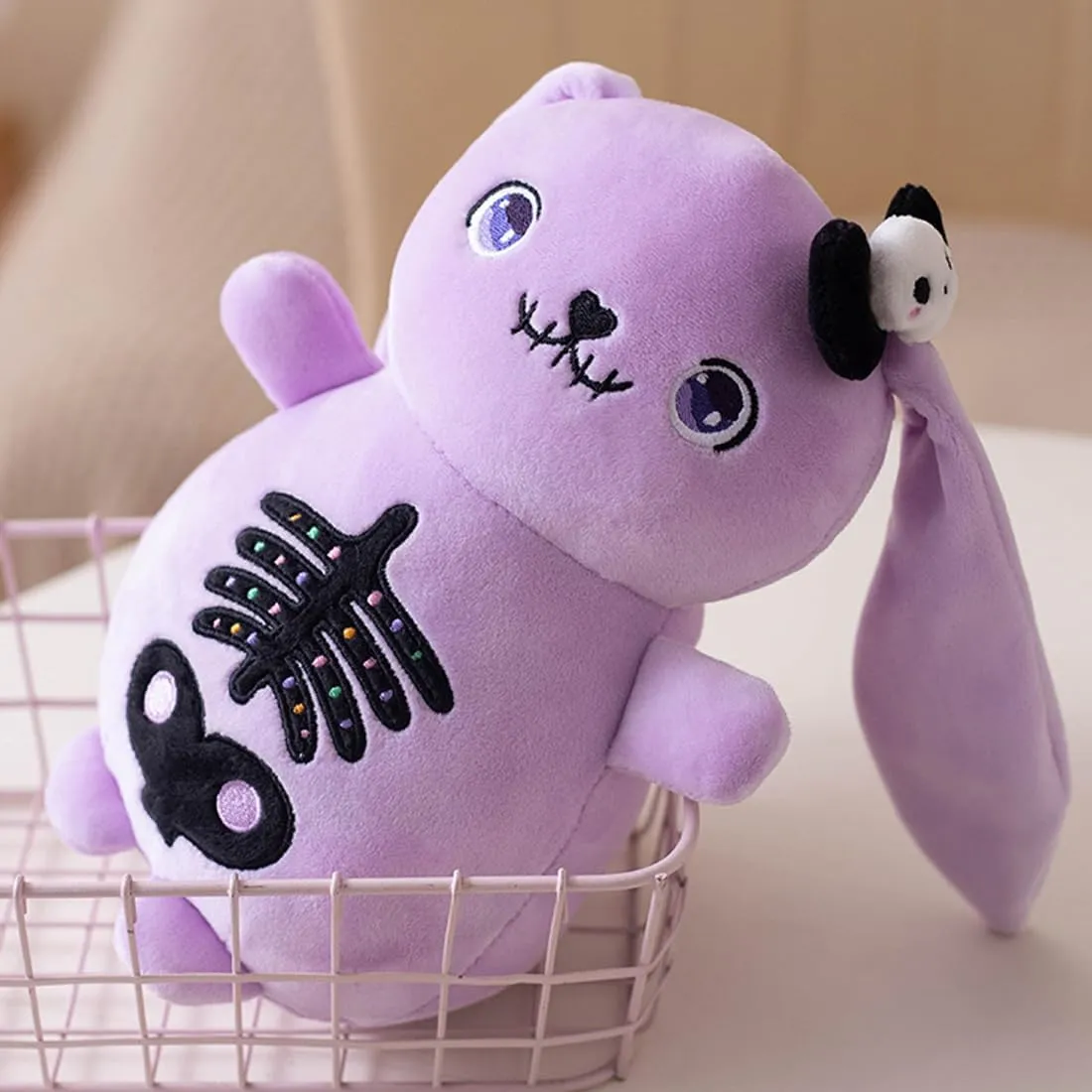 ELAINREN Purple Skeleton Bunny Plush Toy Gothic Rabbit Plushie Pillow Ultra-Soft Stuffed Creepy Rabbit with Long Ears/11.8''