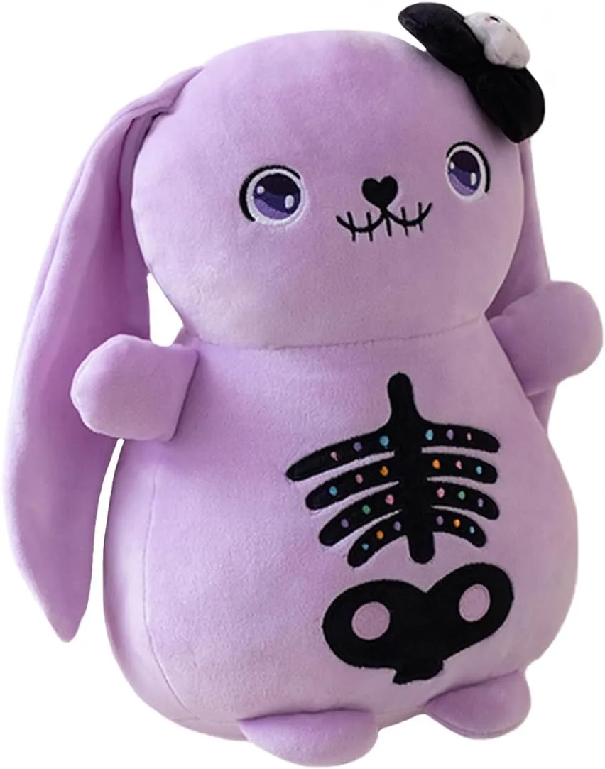 ELAINREN Purple Skeleton Bunny Plush Toy Gothic Rabbit Plushie Pillow Ultra-Soft Stuffed Creepy Rabbit with Long Ears/11.8''