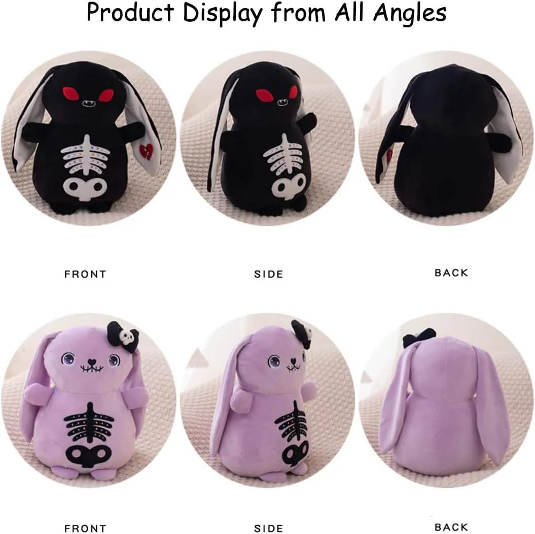 ELAINREN Purple Skeleton Bunny Plush Toy Gothic Rabbit Plushie Pillow Ultra-Soft Stuffed Creepy Rabbit with Long Ears/11.8''