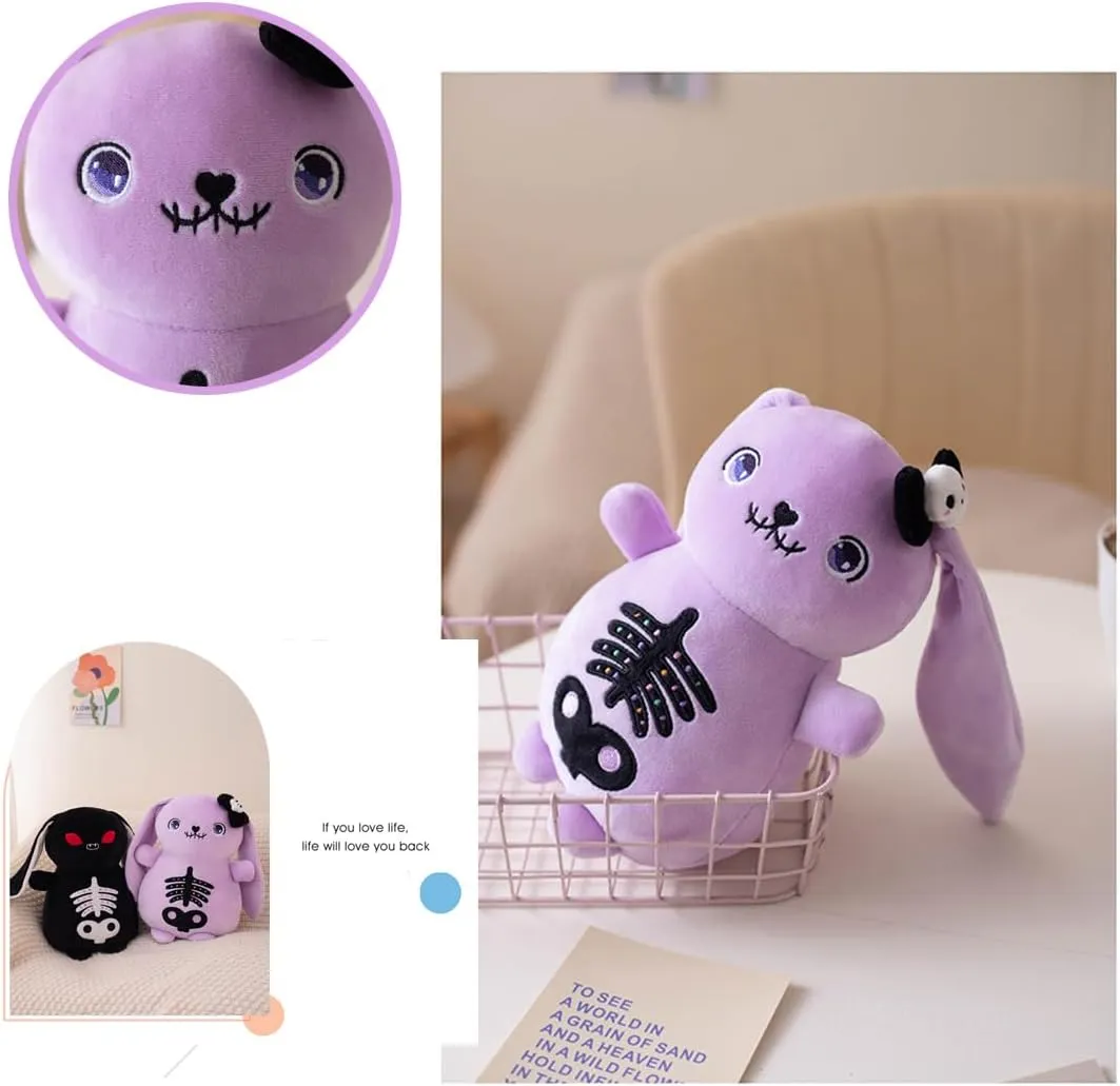ELAINREN Purple Skeleton Bunny Plush Toy Gothic Rabbit Plushie Pillow Ultra-Soft Stuffed Creepy Rabbit with Long Ears/11.8''
