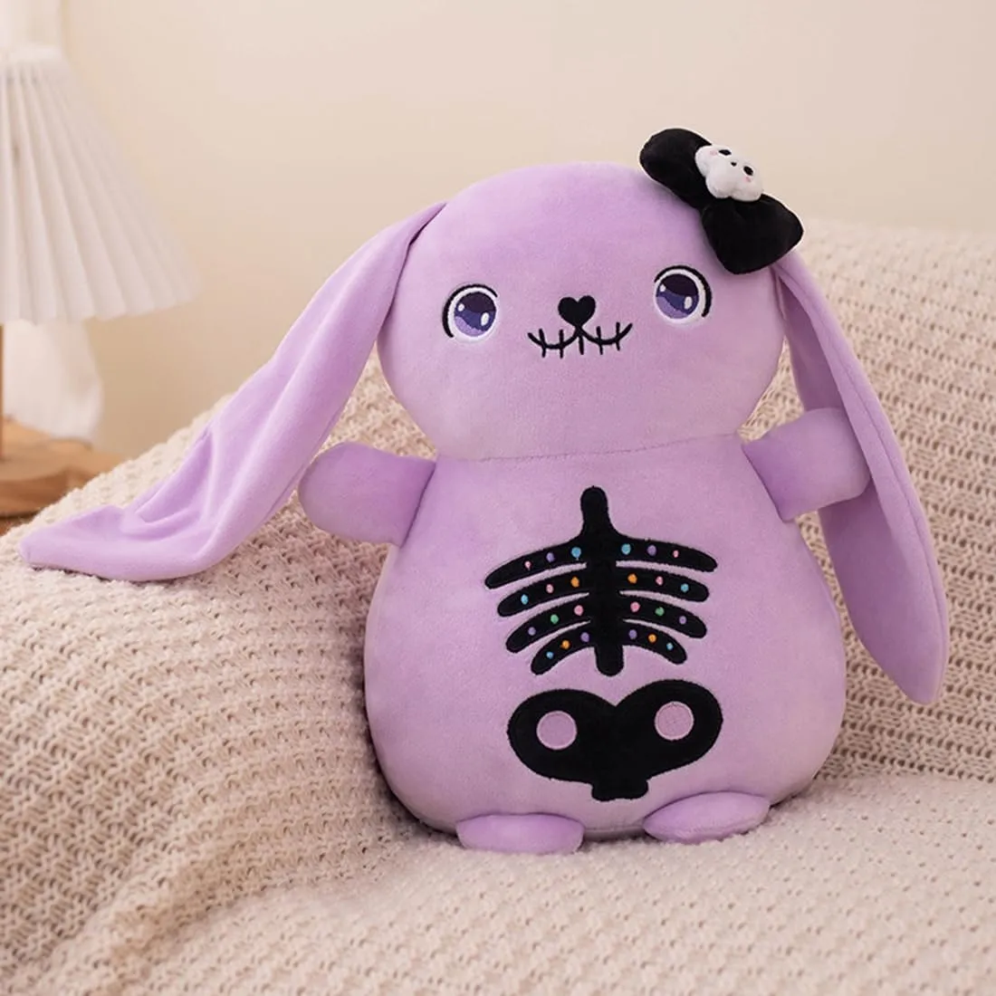 ELAINREN Purple Skeleton Bunny Plush Toy Gothic Rabbit Plushie Pillow Ultra-Soft Stuffed Creepy Rabbit with Long Ears/11.8''