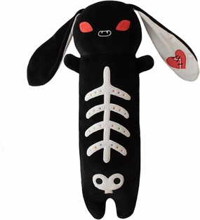 ELAINREN Long Goth Bunny Plush Pillow Soft Creepy Black Rabbit Stuffed Animals Toy Halloween Skeleton Rabbit Plushie Gifts for Easter/23.6''
