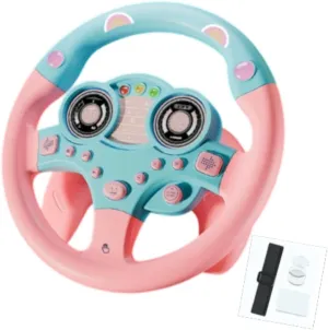 Electric Learning Wheel Toy Musical Driving Wheel Sounding Toy Kids Driving Simulator Toy for Indoor Role Play Birthday Party, Pink