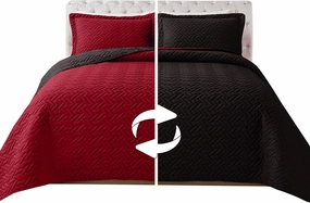 Elegant Comfort 3-Piece Quilted Reversible Bedspread Coverlet Set with Pillow Shams, Exquisite Majestic Stitching All Season Heavy Weight - Ultra Soft Premium Quilt- Queen, Black/Burgundy