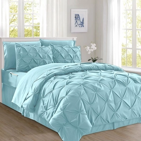 Elegant Comfort 8-Piece Pinch Pleated Comforter Set - All Season Complete Bed in a Bag, Includes 4pc Smart Sheet Set, Bed Skirt, Comforter, Matching Pillowcases and Shams, Twin/Twin XL, Sky Blue