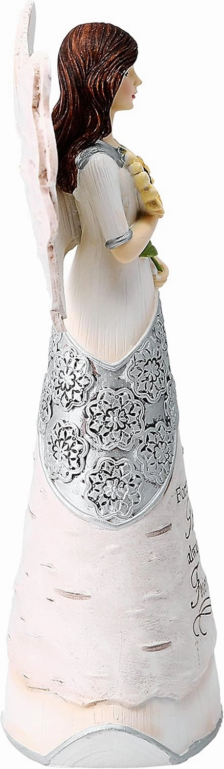 Elements Sister Angel Figurine by Pavilion, 6-1/2-Inch, Holding Sunflower, Inscription Forever My Sister Always My Friend,White