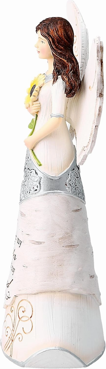 Elements Sister Angel Figurine by Pavilion, 6-1/2-Inch, Holding Sunflower, Inscription Forever My Sister Always My Friend,White