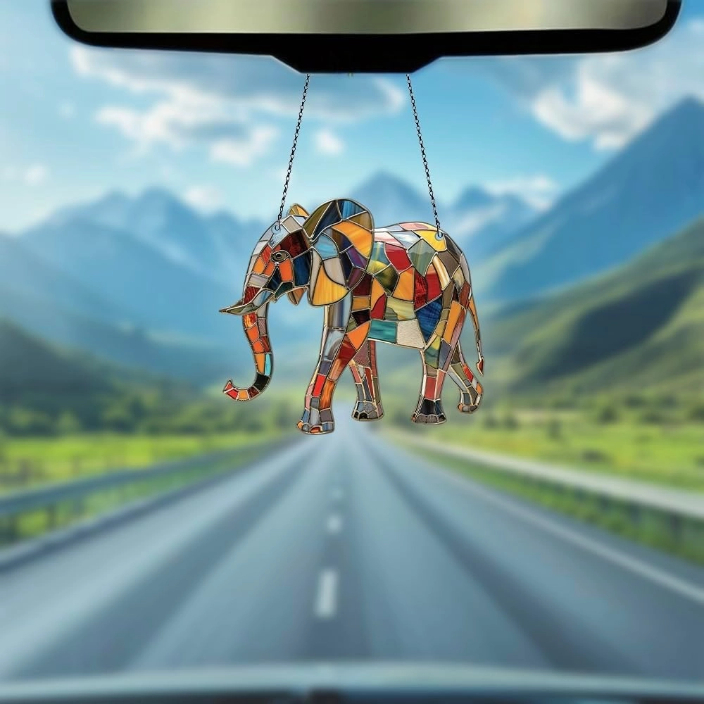 Elephant Ornaments Decor for Window Hanging, Elephant Lover Gifts for Women Men, Animal Home Wall Room Decorations, Christmas 2D Flat Acrylic Ornamnet