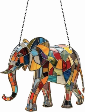 Elephant Ornaments Decor for Window Hanging, Elephant Lover Gifts for Women Men, Animal Home Wall Room Decorations, Christmas 2D Flat Acrylic Ornamnet
