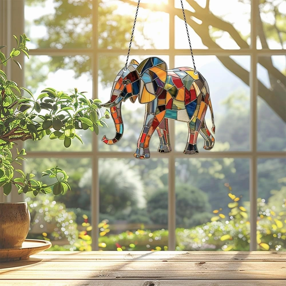 Elephant Ornaments Decor for Window Hanging, Elephant Lover Gifts for Women Men, Animal Home Wall Room Decorations, Christmas 2D Flat Acrylic Ornamnet