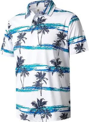 ELETOP Men's Golf Polo Shirts Short Sleeve Moisture Wicking Hawaiian Tropical Polos Performance Golf Shirts for Men Dry Fit