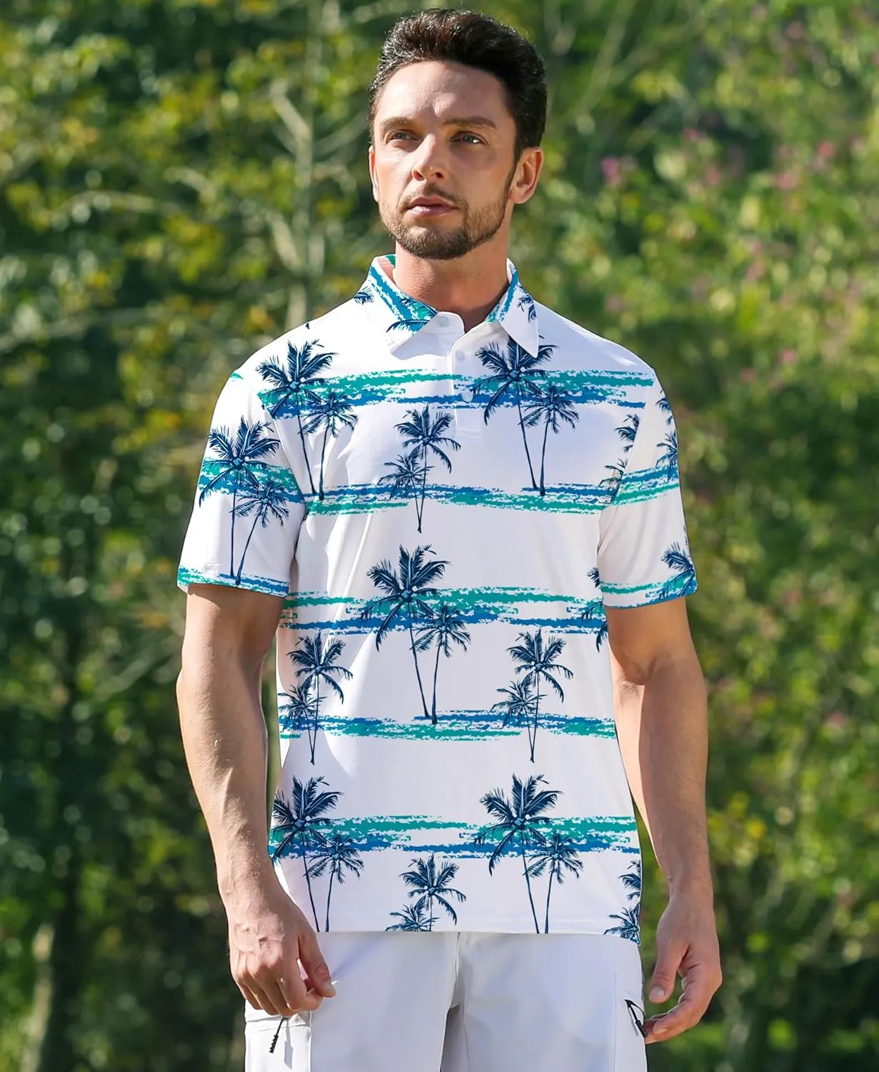 ELETOP Men's Golf Polo Shirts Short Sleeve Moisture Wicking Hawaiian Tropical Polos Performance Golf Shirts for Men Dry Fit