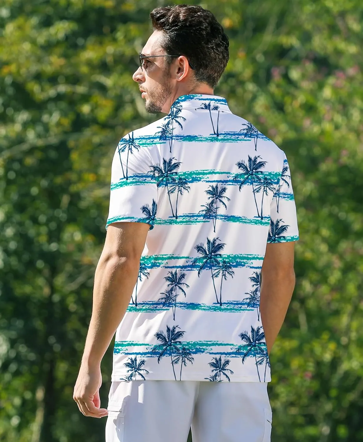 ELETOP Men's Golf Polo Shirts Short Sleeve Moisture Wicking Hawaiian Tropical Polos Performance Golf Shirts for Men Dry Fit