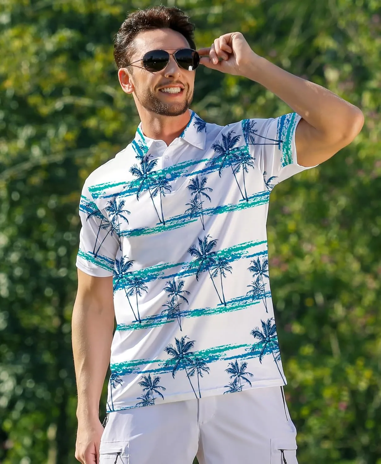ELETOP Men's Golf Polo Shirts Short Sleeve Moisture Wicking Hawaiian Tropical Polos Performance Golf Shirts for Men Dry Fit