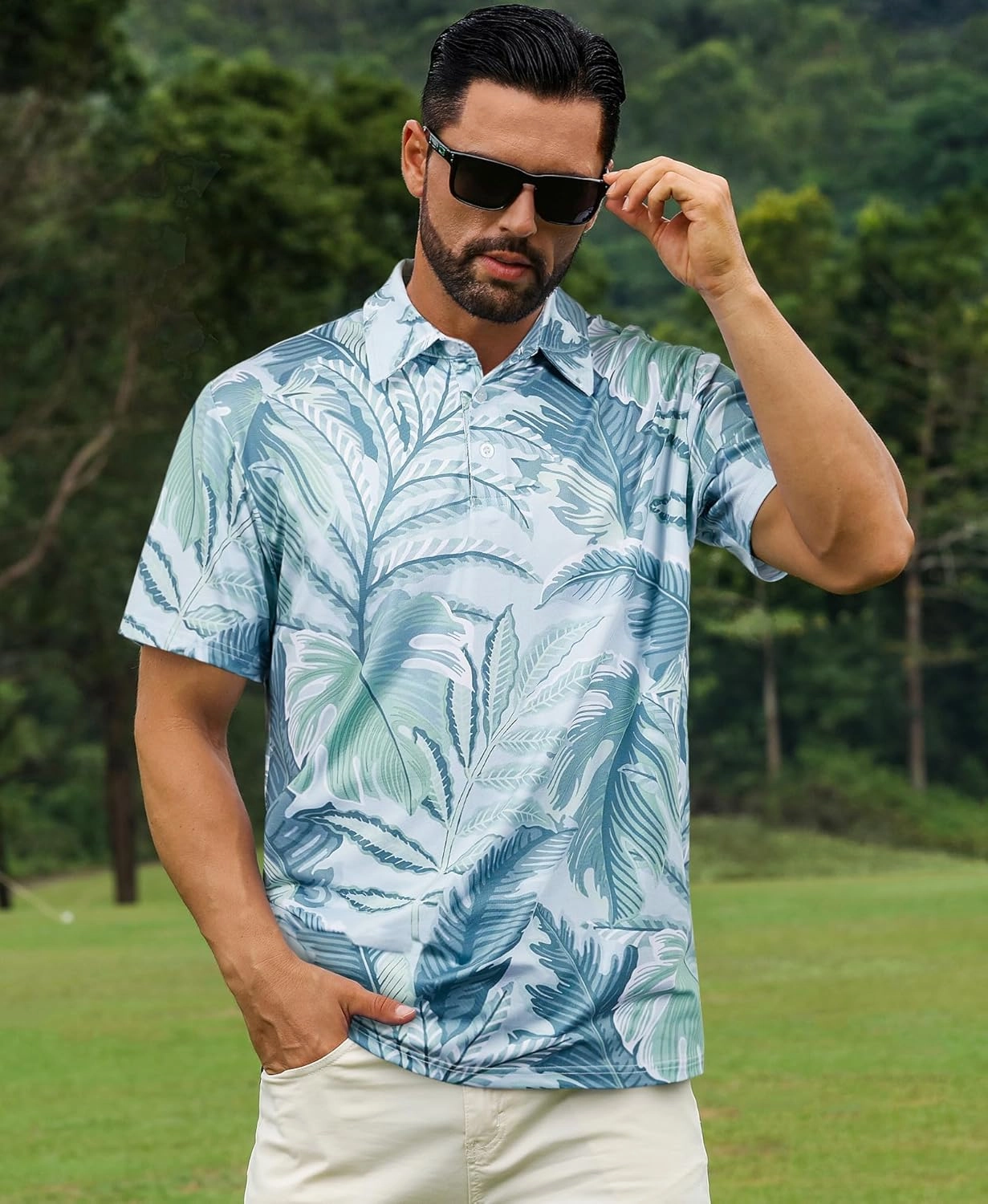 ELETOP Men's Golf Polo Shirts Short Sleeve Moisture Wicking Hawaiian Tropical Polos Performance Golf Shirts for Men Dry Fit