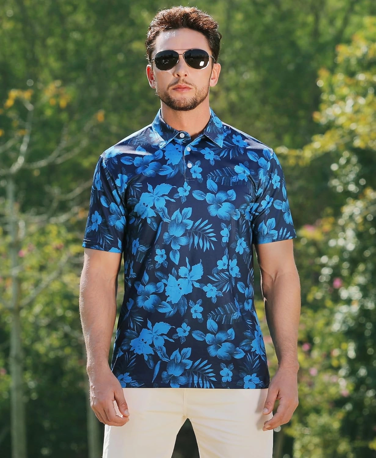ELETOP Men's Golf Polo Shirts Short Sleeve Moisture Wicking Hawaiian Tropical Polos Performance Golf Shirts for Men Dry Fit