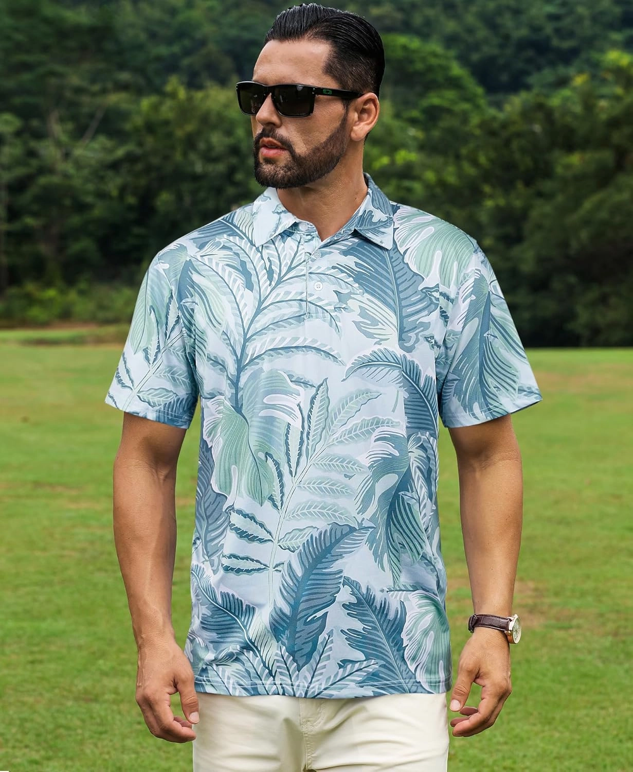ELETOP Men's Golf Polo Shirts Short Sleeve Moisture Wicking Hawaiian Tropical Polos Performance Golf Shirts for Men Dry Fit