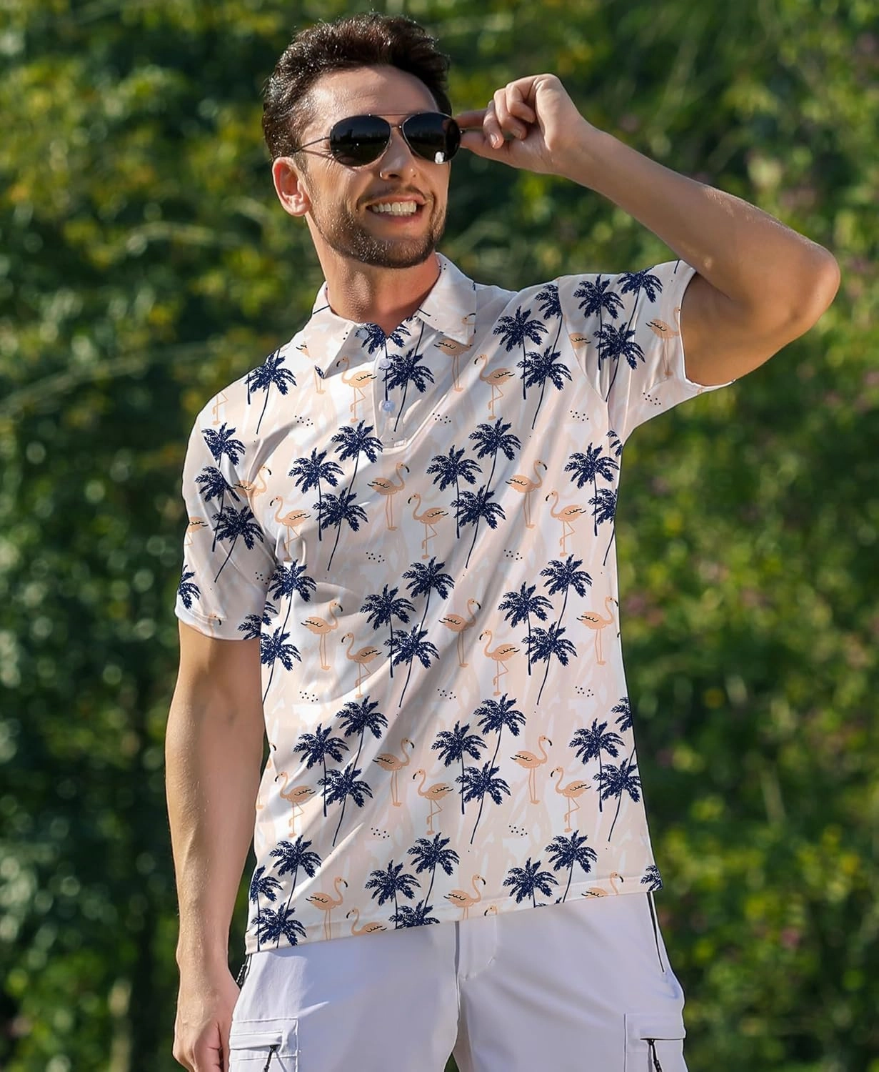 ELETOP Men's Golf Polo Shirts Short Sleeve Moisture Wicking Hawaiian Tropical Polos Performance Golf Shirts for Men Dry Fit
