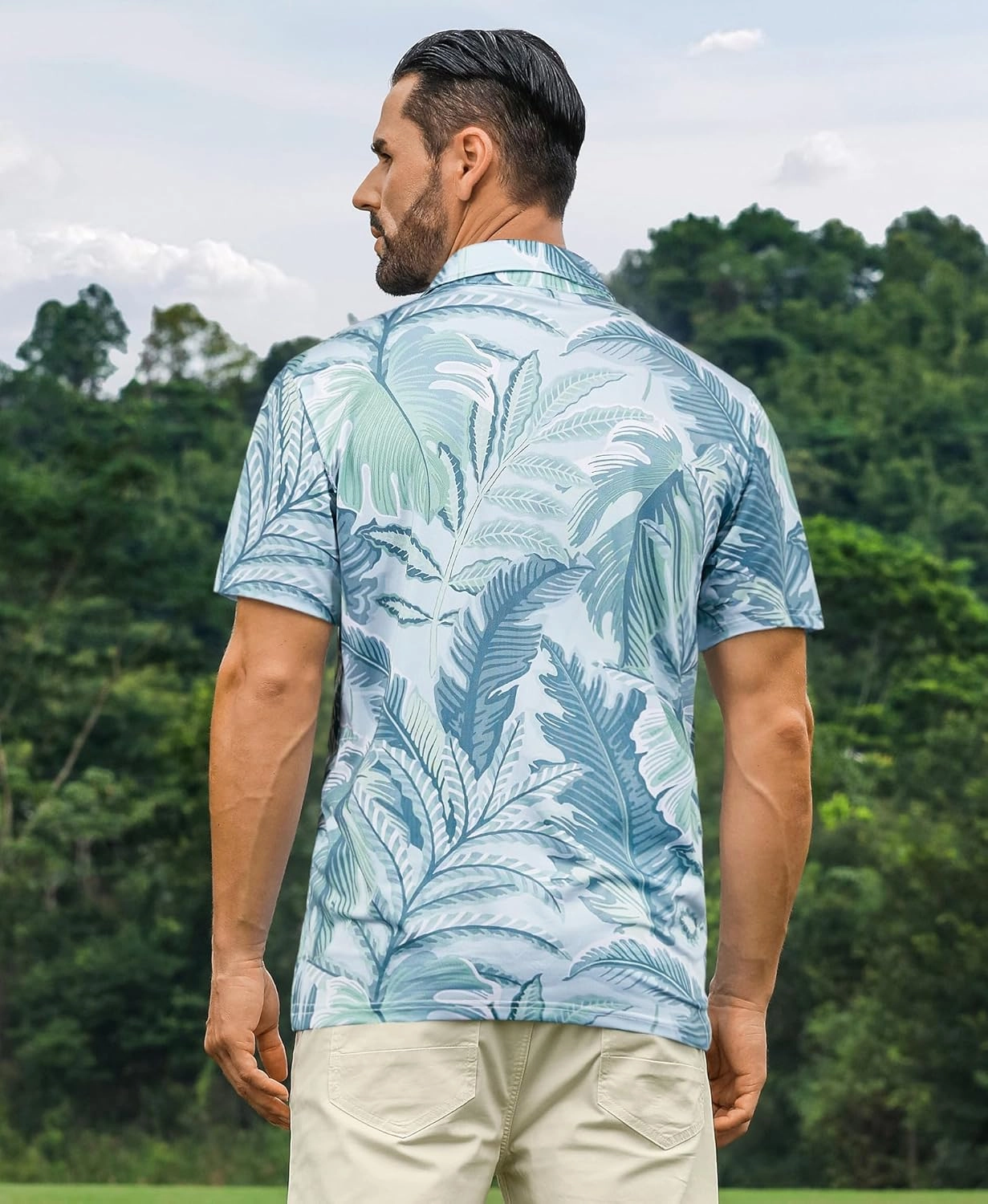ELETOP Men's Golf Polo Shirts Short Sleeve Moisture Wicking Hawaiian Tropical Polos Performance Golf Shirts for Men Dry Fit