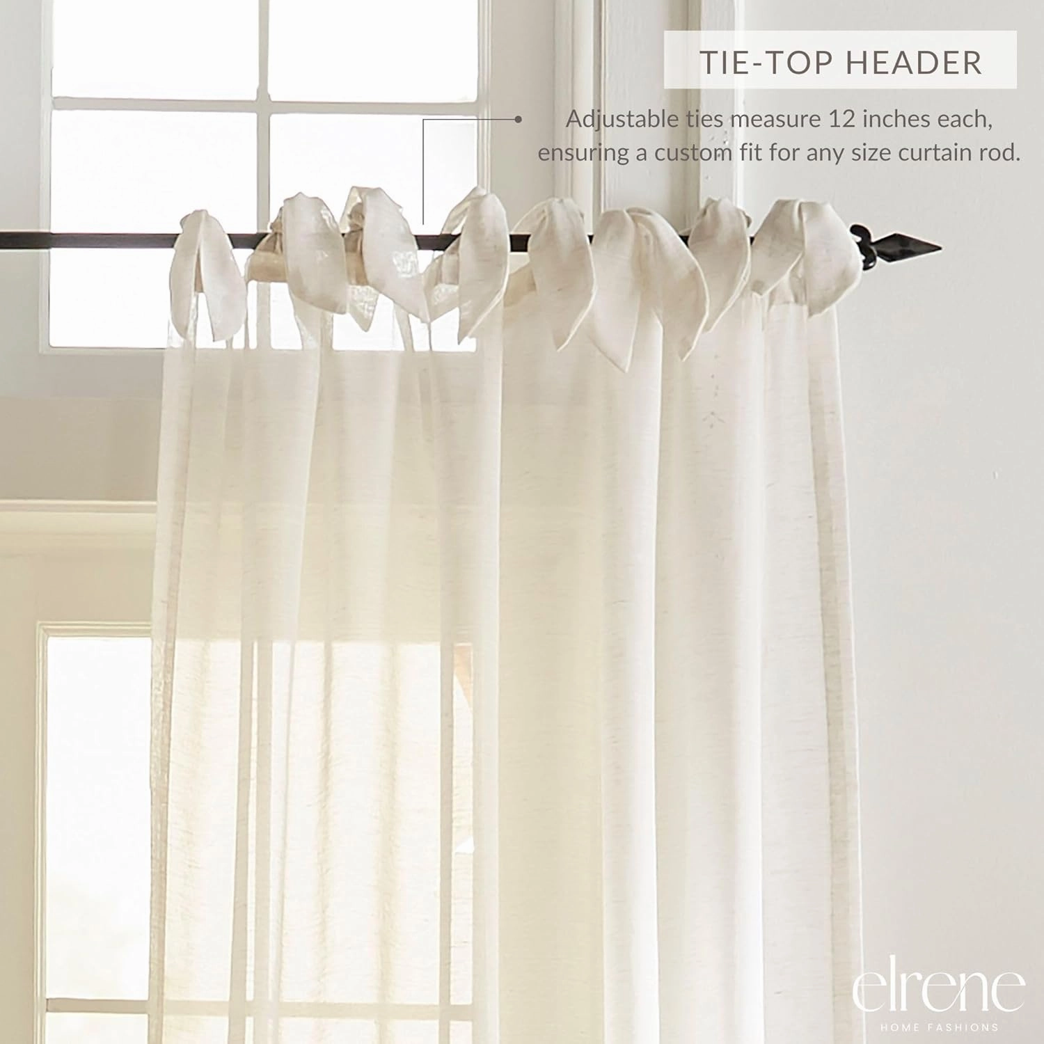 Elrene Home Fashions Vienna Sheer Tie-Top Window-Curtain Panel, 52 in x 95 in (1 Panel), Off White