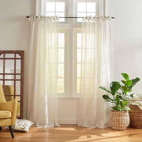 Elrene Home Fashions Vienna Sheer Tie-Top Window-Curtain Panel, 52 in x 95 in (1 Panel), Off White
