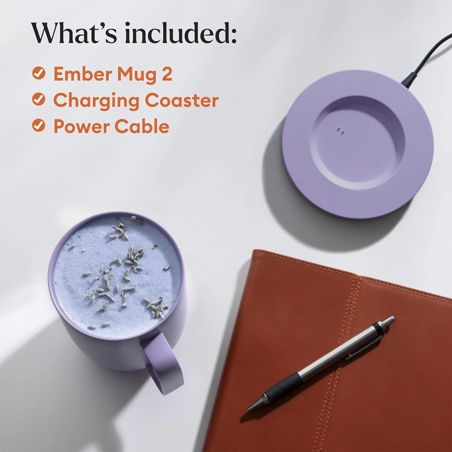 Ember Temperature Control 14oz Smart Mug 2, App-Controlled and Rechargeable Heated Coffee Cup Warmer with Intelligent LED Display, Lavender.