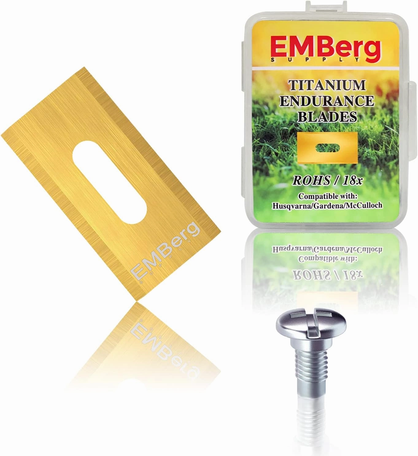 EMBerg Endurance Blades (18 Pack) for Husqvarna Automower Gardena McCulloch Robotic Lawnmower Mowing Lawn Mower Robo Robot Accessories Replacement Blade for 315 430 435 450 Others. (Titanium Coated)