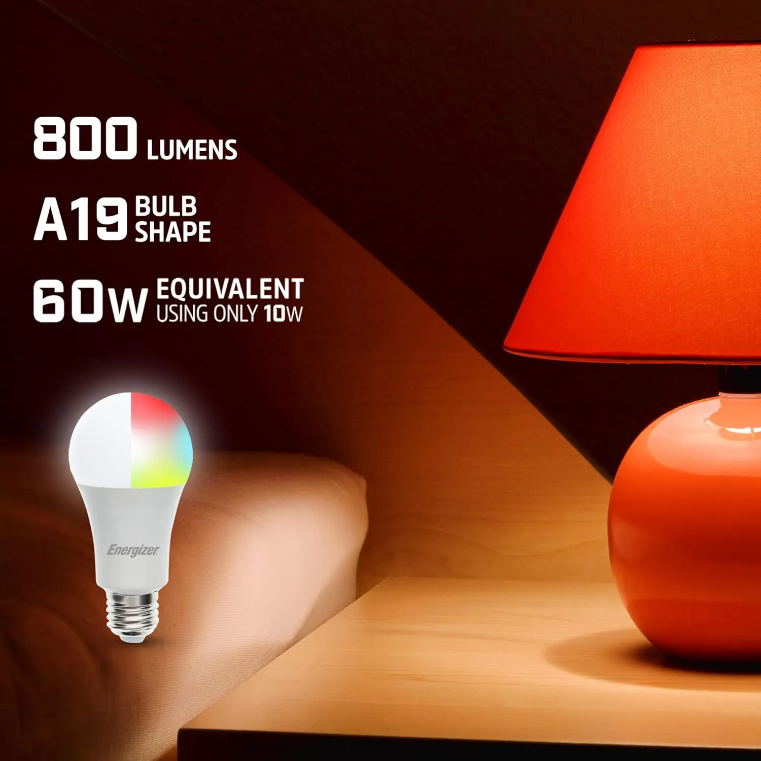 Energizer Connect Smart A19 LED White & Multi-Color RGB Light Bulb with Voice Control and Remote Access Through Your Smartphone | Compatible with Alexa and Google Assistant, 2 Pack