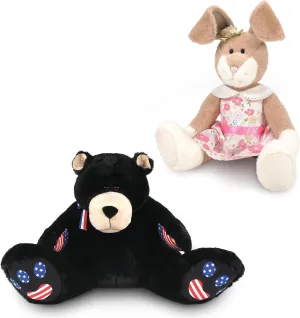 Enesco Boyds Bears 45th Anniversary Bundle - (1) Bubba Bearsevelt Plush Teddy Bear and Hunny Hopplebuns Bunny Plush Teddy Bear Stuffed Animals, Collectible Premium Soft Teddy Bear Plushies