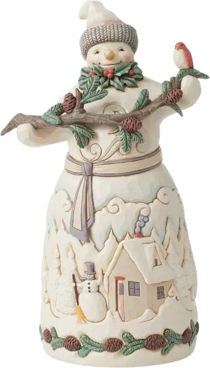 Enesco Jim Shore Heartwood Creek White Woodland Snowman with Pine Garland Figurine- Resin Hand Painted Crafted Collectible Decorative Figurines Christmas Home Decor Sculpture Statue Gift, 9.2 Inch