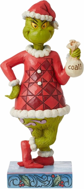 Enesco Dr. Seuss Grinch by Jim Shore Grinch with a Bag of Coal Figurine, Resin Hand Painted Crafted Collectible Decorative Figurines Christmas Home Decor Sculpture Statue Gift, 9.06 Inch, Multicolor