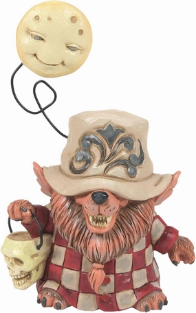 Enesco Jim Shore Heartwood Creek Halloween Werewolf with Moon and Skull Basket Figurine- Resin Hand Painted Crafted Collectible Decorative Figurines Home Decor Sculpture Shelf Statue Gift, 5.1 Inch