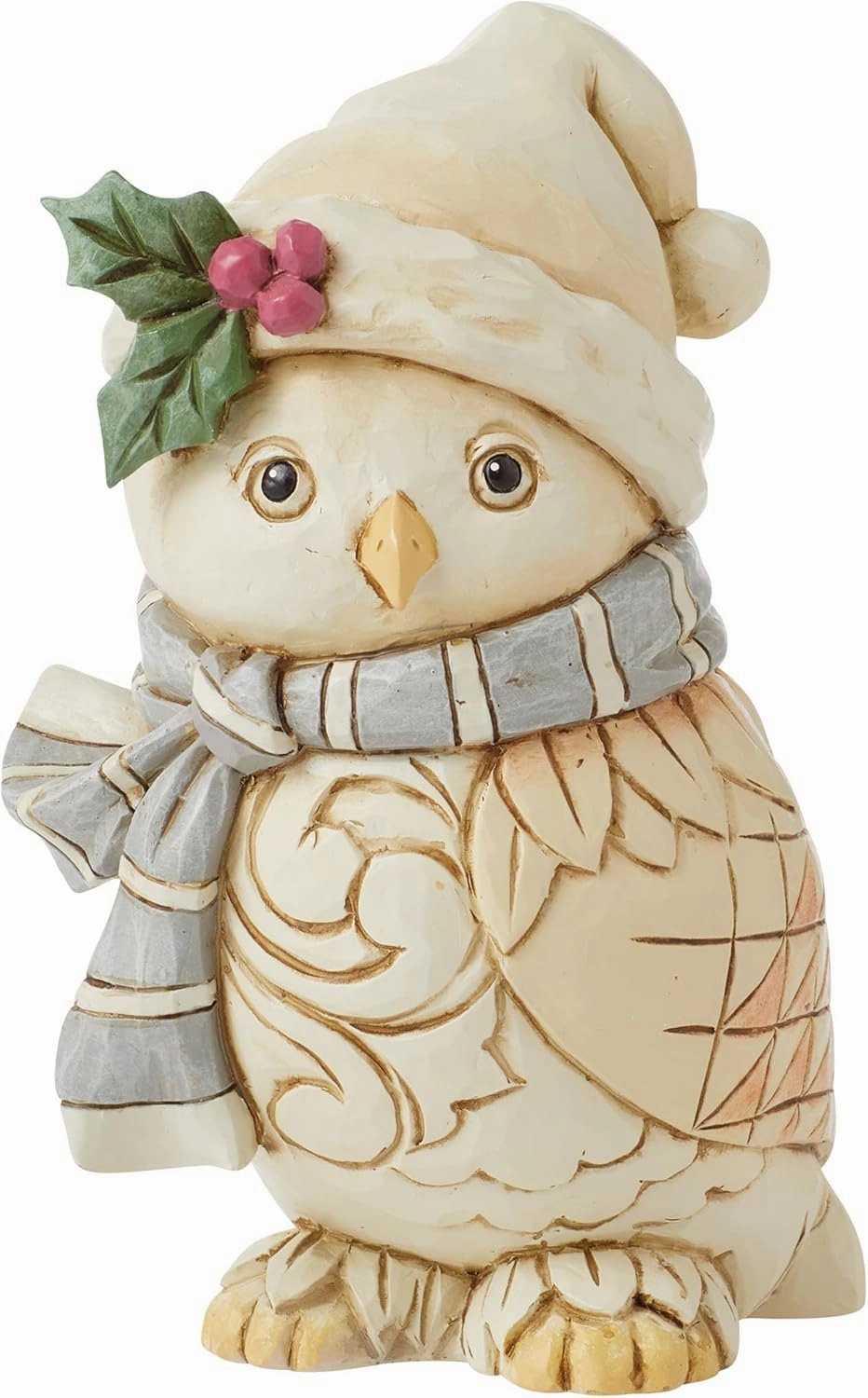Enesco Jim Shore Heartwood Creek White Woodland Owl Wearing a Hat and Scarf Miniature Figurine- Stone Resin Hand Painted Crafted Collectible Mini Figurines Christmas Home Decor Statue, 4.72 Inch