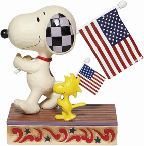 Enesco Peanuts by Jim Shore Snoopy and Woodstock Holding American Flags Figurine, 4.75 Inch, Multicolor