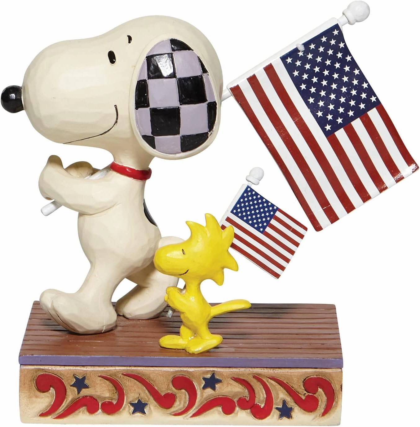 Enesco Peanuts by Jim Shore Snoopy and Woodstock Holding American Flags Figurine, 4.75 Inch, Multicolor