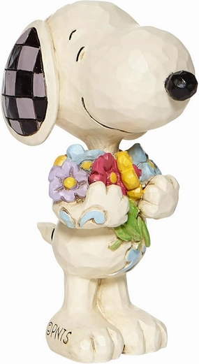 Enesco Peanuts by Jim Shore Snoopy Holding Spring Flowers Miniature Figurine, 3 Inch, Multicolor White