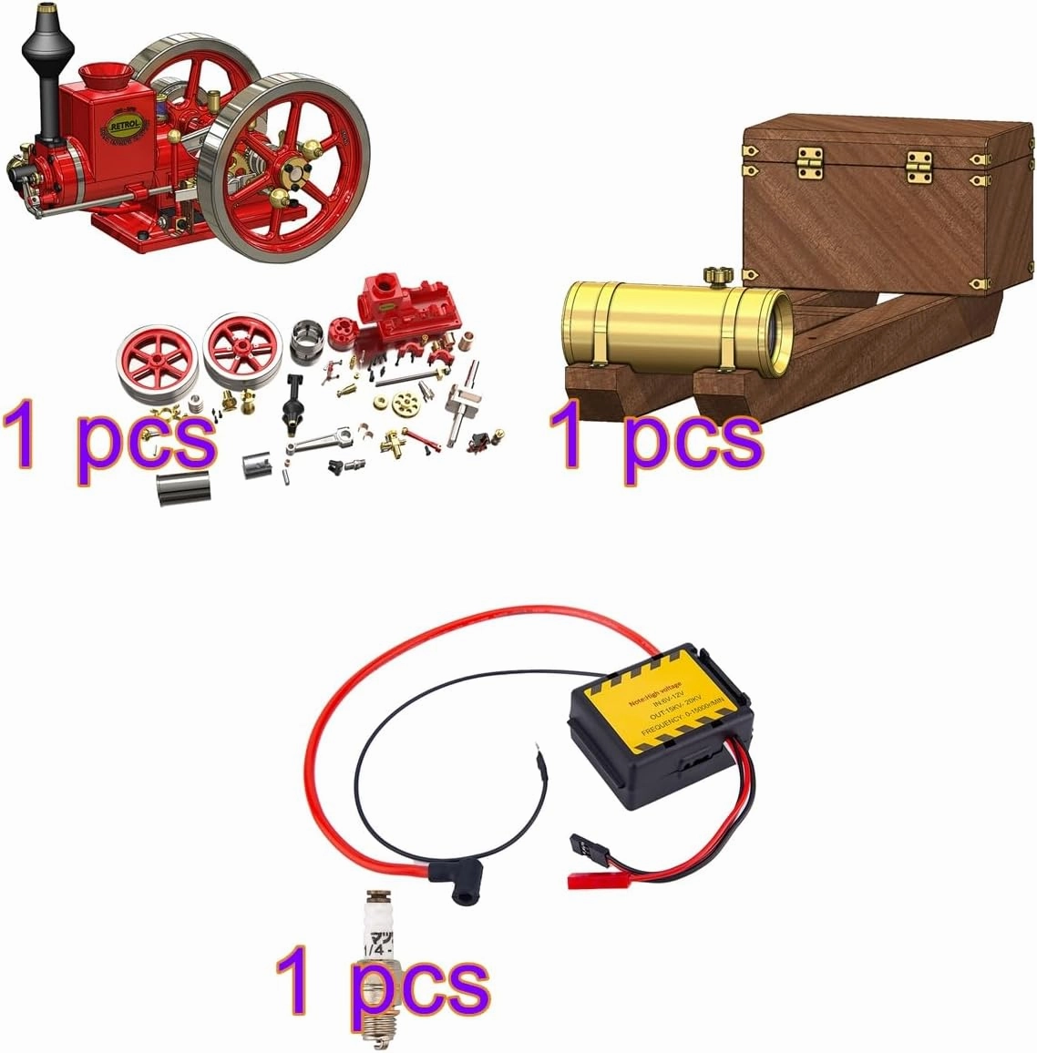 Engine Model Kit That Works, HM-01 4-Stroke Horizontal Water-Cooling Full Metal Hit and Miss Engine Model with Starter Ignition Kit (KIT Version)