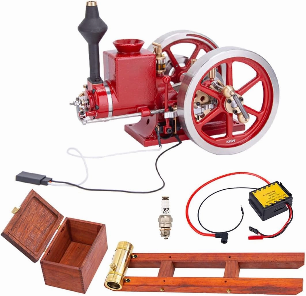 Engine Model Kit That Works, HM-01 4-Stroke Horizontal Water-Cooling Full Metal Hit and Miss Engine Model with Starter Ignition Kit (KIT Version)