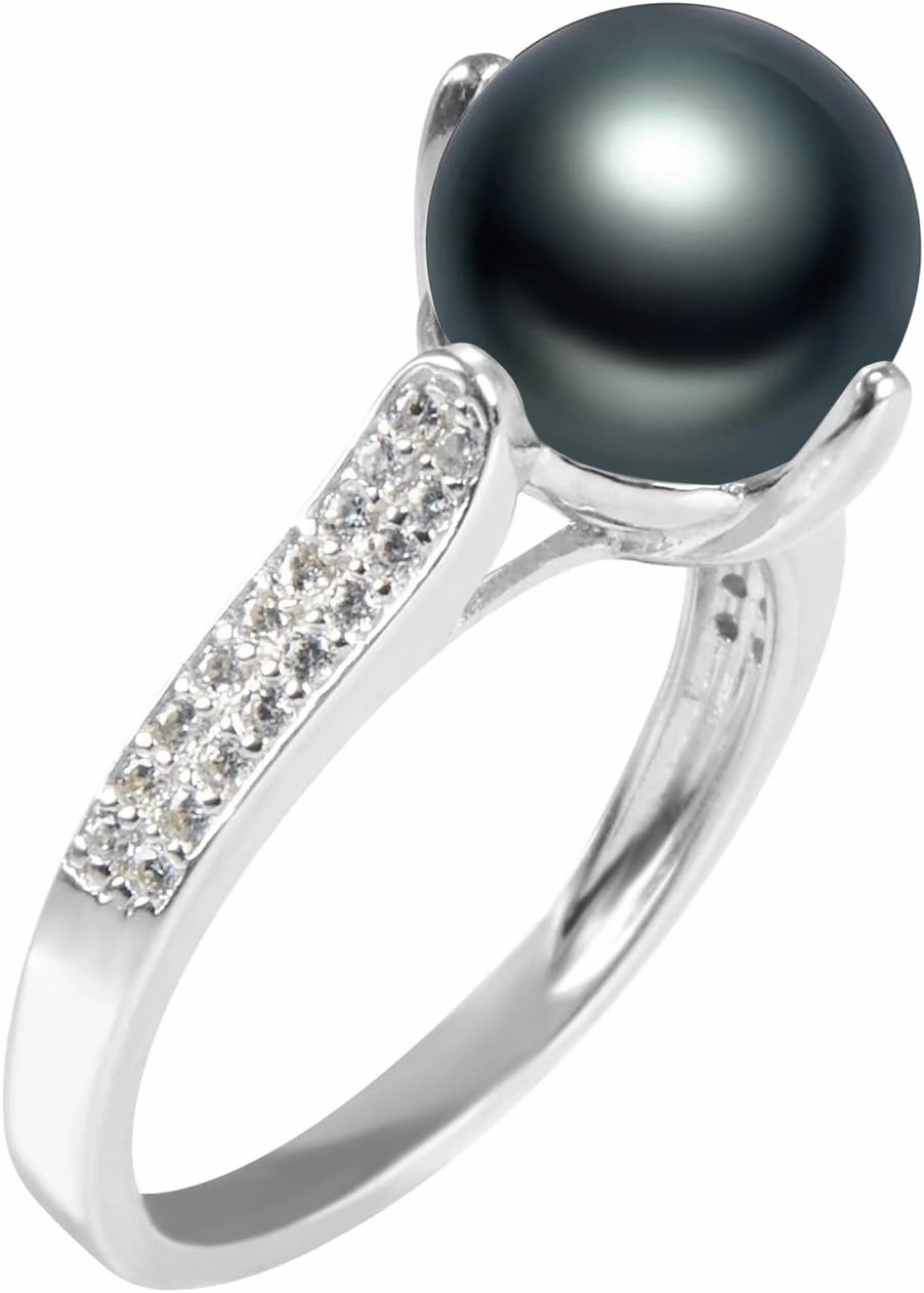 Erica Black 8-9mm AAA Quality Freshwater 925 Sterling Silver Cultured Pearl Ring For Women