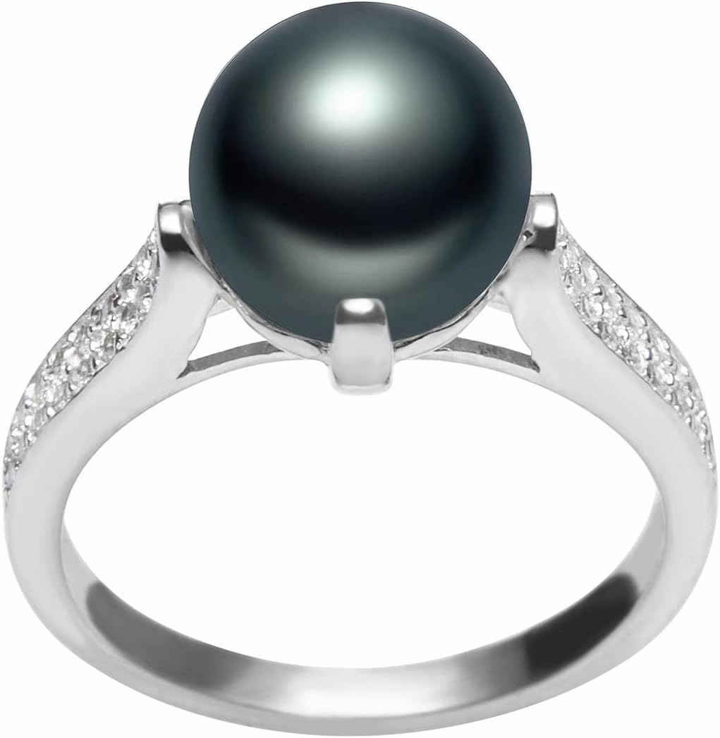 Erica Black 8-9mm AAA Quality Freshwater 925 Sterling Silver Cultured Pearl Ring For Women