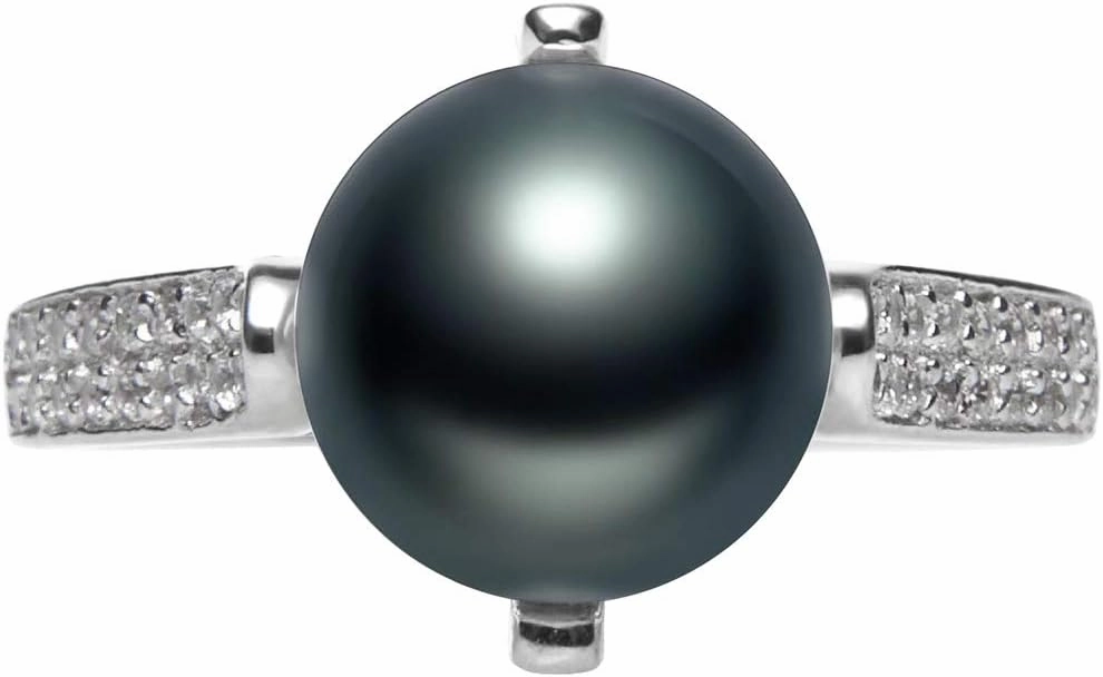 Erica Black 8-9mm AAA Quality Freshwater 925 Sterling Silver Cultured Pearl Ring For Women