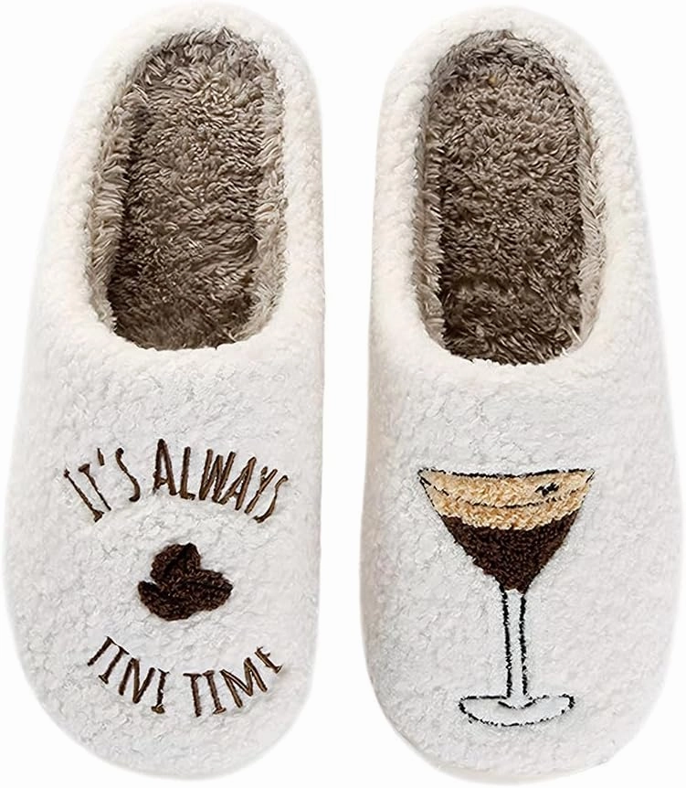 Espresso Martini Slippers for Women Men，Fuzzy Warm Martini Glasses Slippers，Funny Soft Creative Design House Shoes