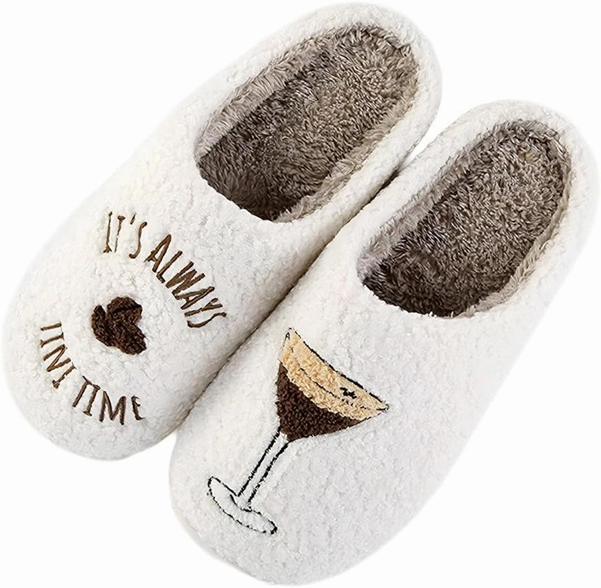 Espresso Martini Slippers for Women Men，Fuzzy Warm Martini Glasses Slippers，Funny Soft Creative Design House Shoes
