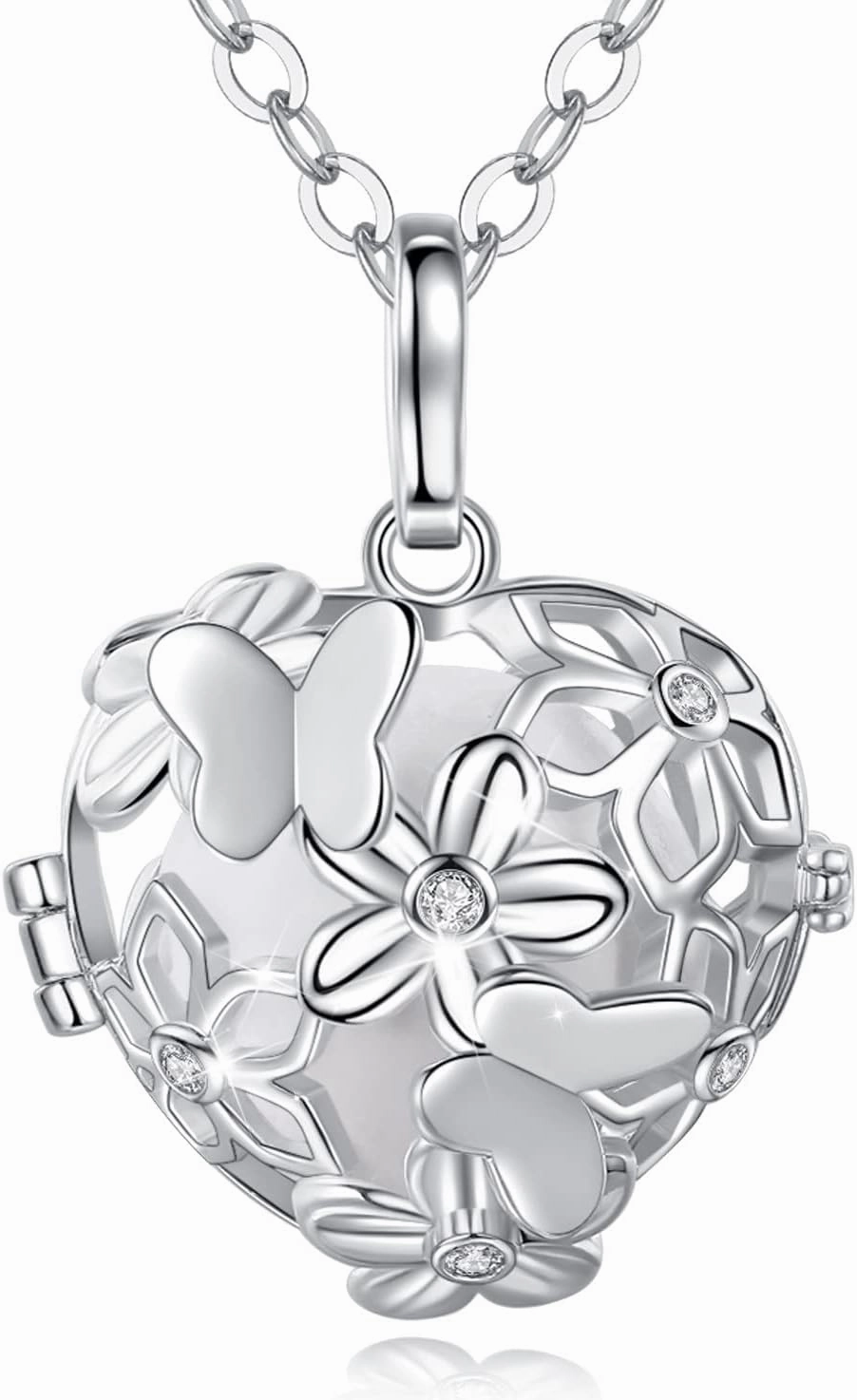 EUDORA Harmony Bola Butterfly Angel Caller Pregnancy Women Necklace Guardian Angel Wishing Chime Mexico Ball Pendant for Future Mama Jewellry Gift for Women Mother Wife Sisters, 45inch   30inch